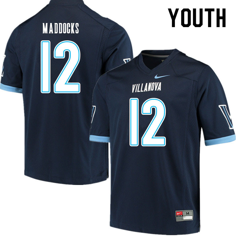 Youth #12 Tanner Maddocks Villanova Wildcats College Football Jerseys Sale-Navy - Click Image to Close